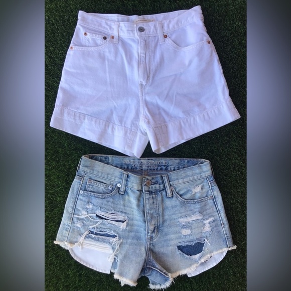 High Waisted Denim Shorts: Levi’s Mom Short (27) x AE Jean Cut-Off Shorts (2) - Picture 1 of 9